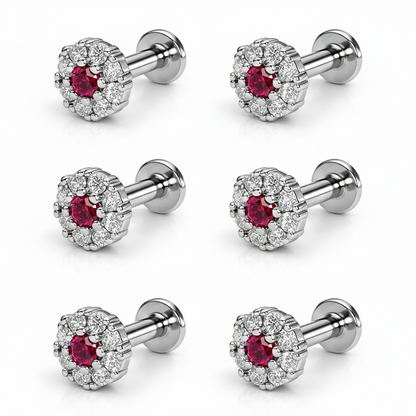 Ruby centre stone in silver-plated nose pin flat back stud
