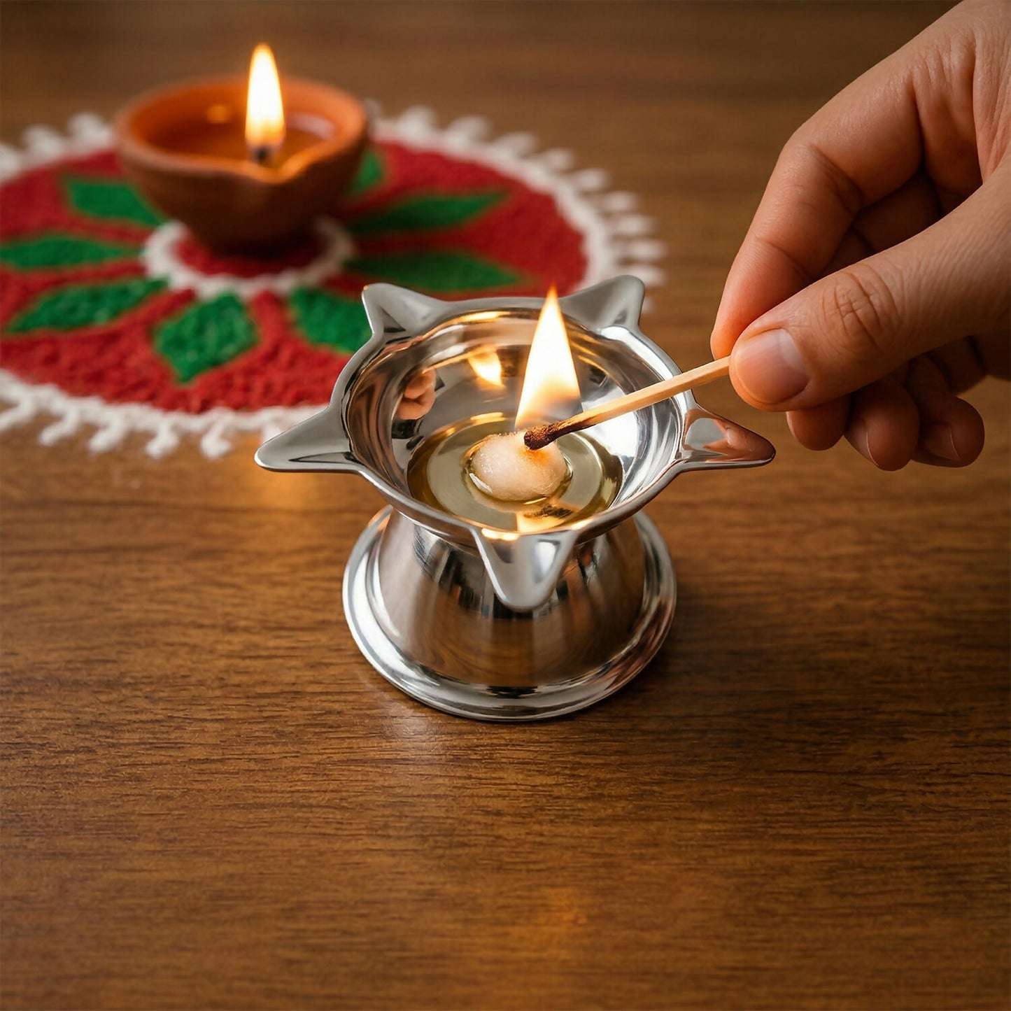 Silver Star Shaped Oil Diya Lamp for Pooja & Festival Decoration