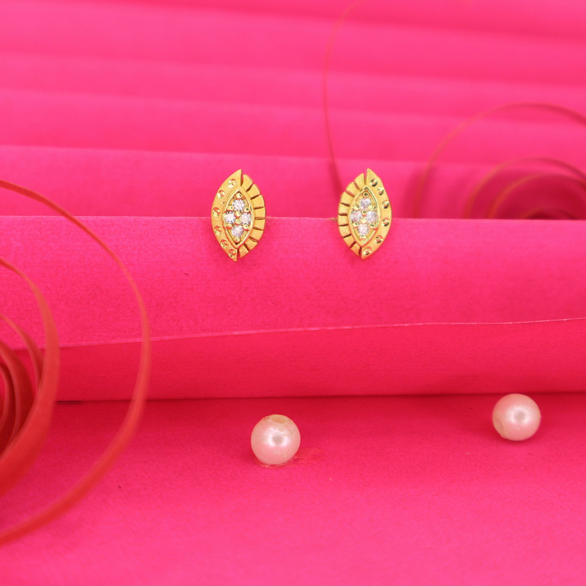 Gold Plated AD Marquise Stud Earrings | Daily Wear Traditional for women and girls