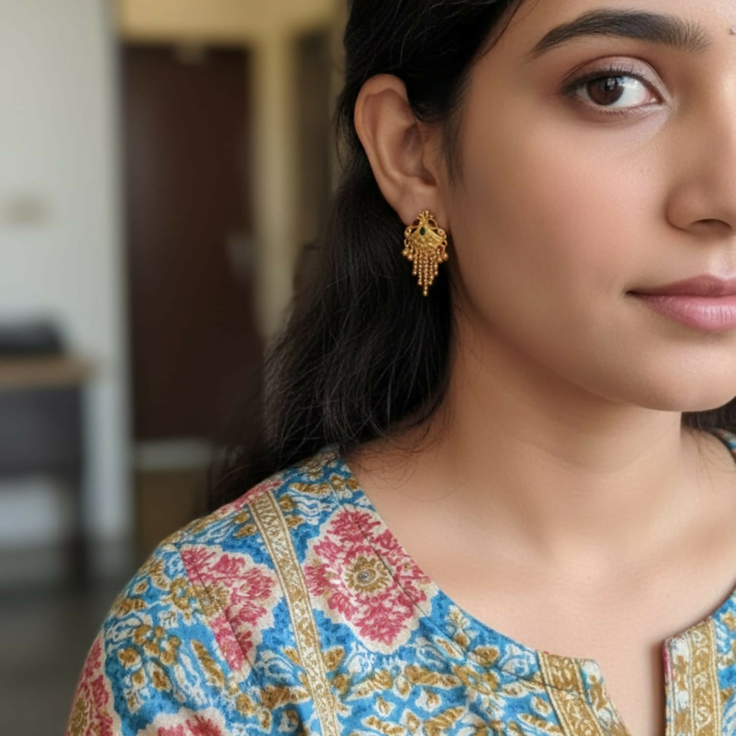 5 Line Side Latkan Golden Earrings with Mina for Women & Girls – Fancy Jewellery Gift