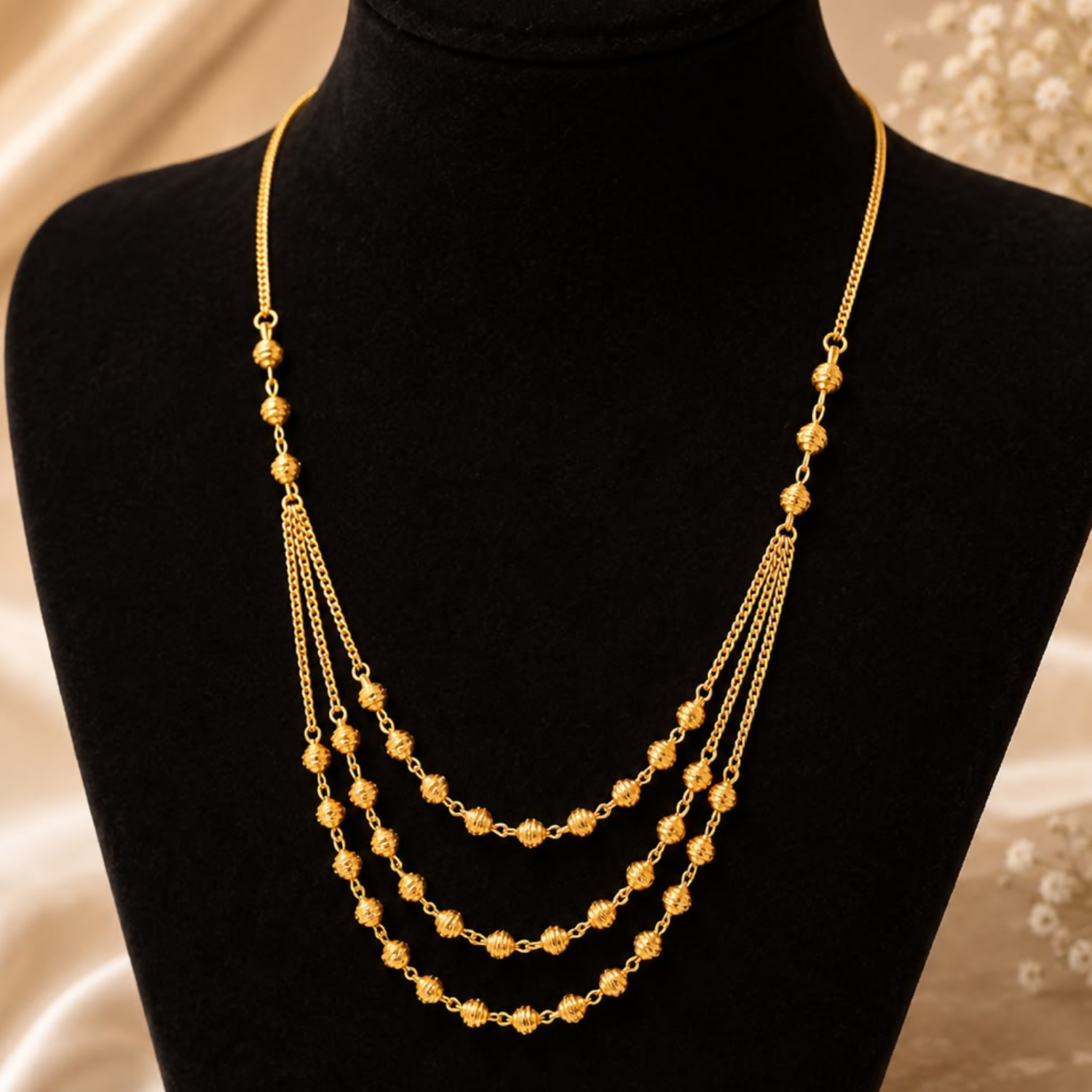 Gold Plated 3 Layered Necklace – Elegant Traditional Design for Women