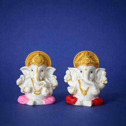 Lord Ganesha Idol Set of 4 | White & Gold Ganpati Murti for Home Temple