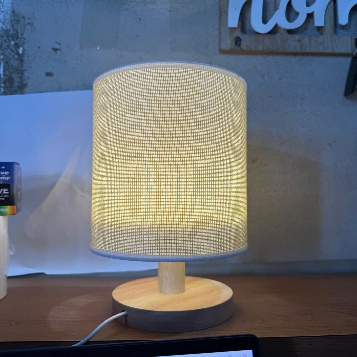 Modern Fabric Shade Wooden Table Lamp for Bedroom, Living Room & Study(CREAM)