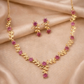 Everlasting Bloom V-Necklace – Elegant Floral Ruby Design for Women