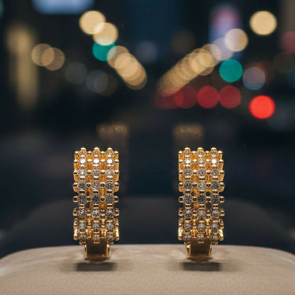 Pair of elegant CZ studded hoop earrings with secure closure