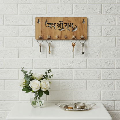 Jay Shree Ram Wooden Key Holder for Wall – Handcrafted MDF Wall Key Organizer | Spiritual Home Décor