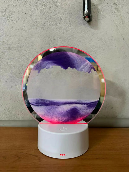 Purple Round Moving Sand Art LED Lamp Decorative Night Light