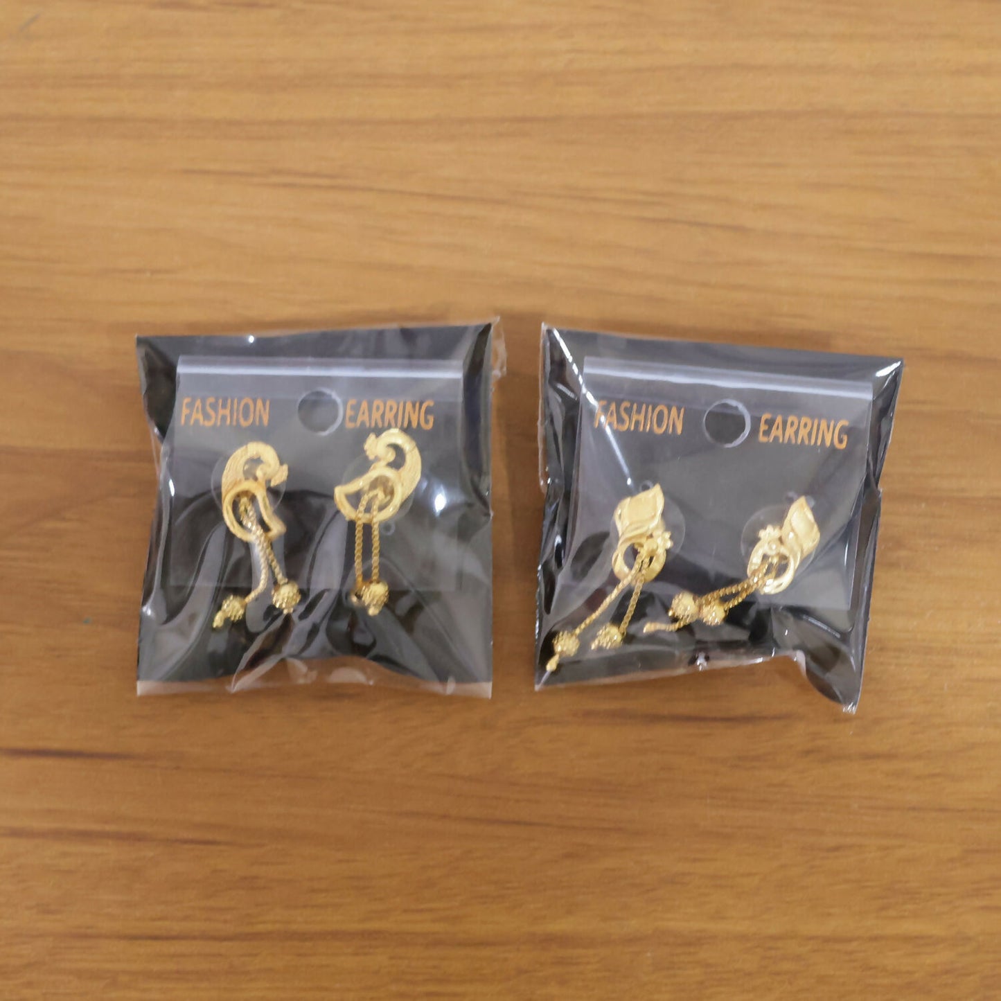 Elegant Gold-Toned Ethnic Earrings Set with Floral Peacock Design & Beads (2 Pair)