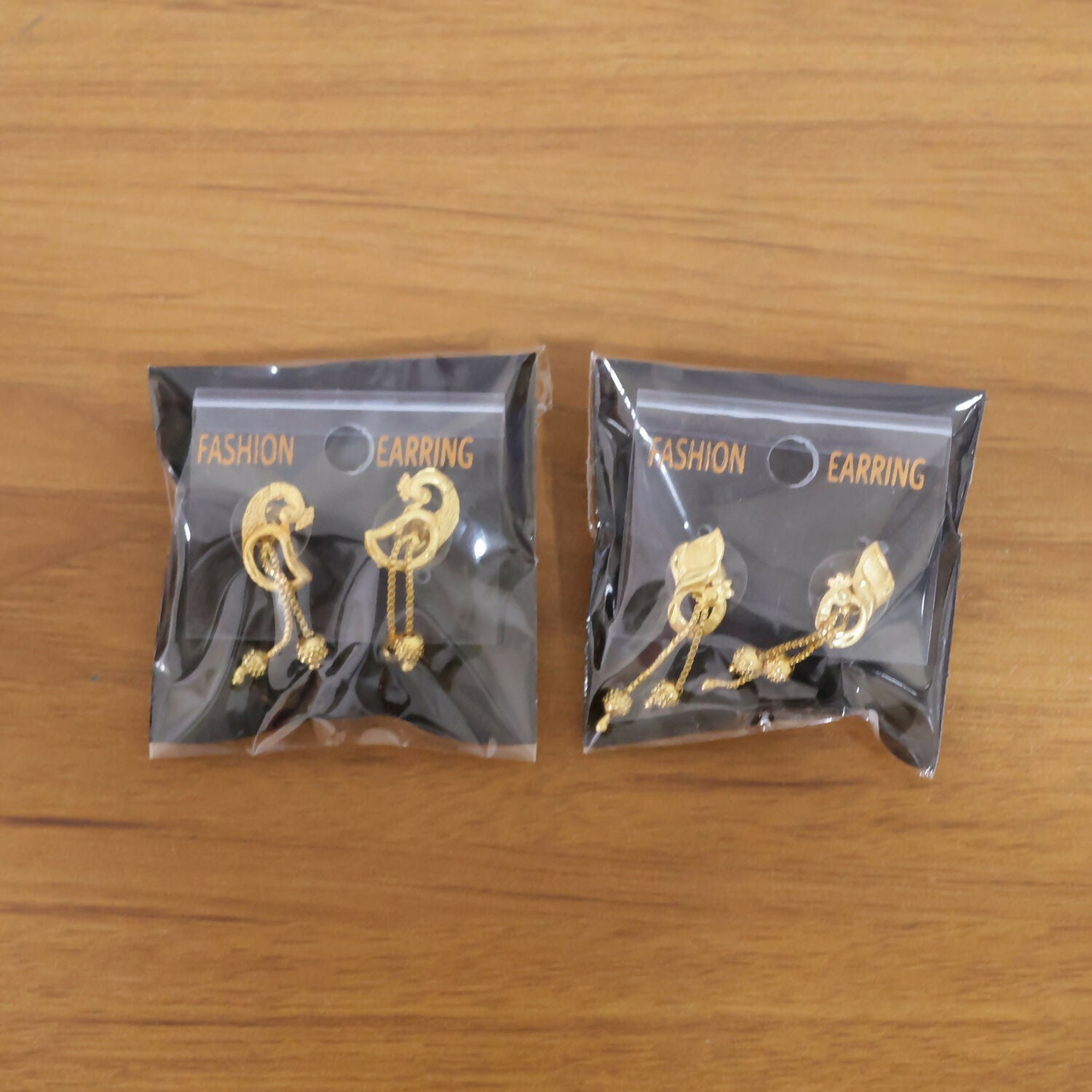 Elegant Gold-Toned Ethnic Earrings Set with Floral Peacock Design & Beads (2 Pair)