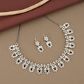 American Diamond Necklace Set – Elegant Silver-Toned Black Stone Jewellery