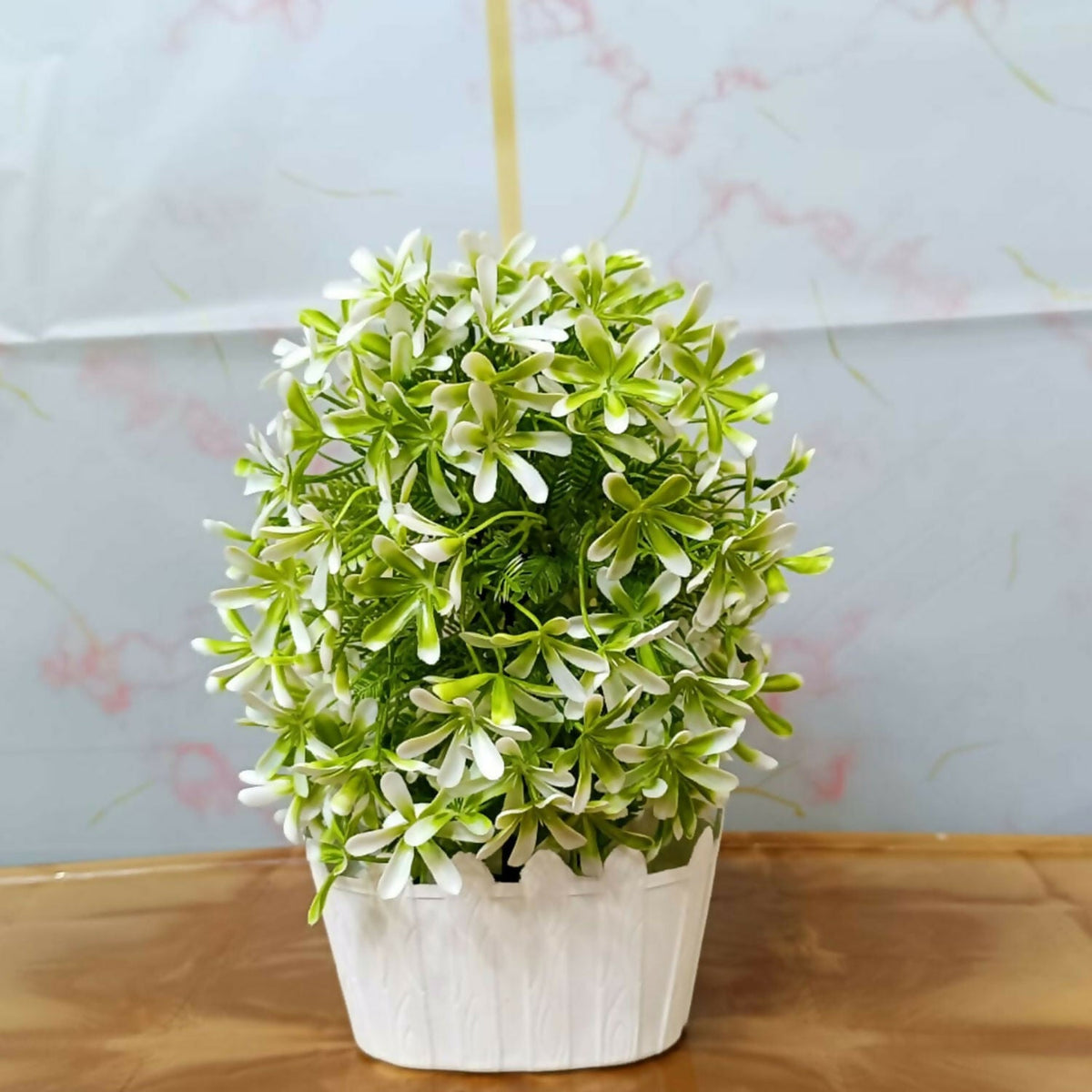 Artificial Green White Flower Plant Decorative Pot Home Office Table Centerpiece Decor