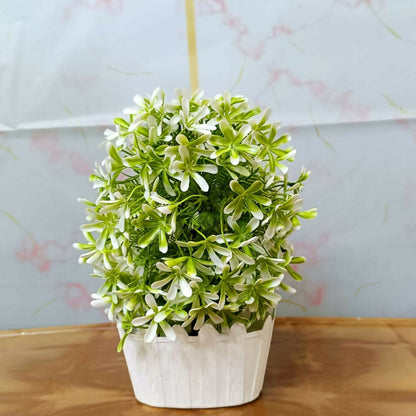 Artificial Green White Flower Plant Decorative Pot Home Office Table Centerpiece Decor