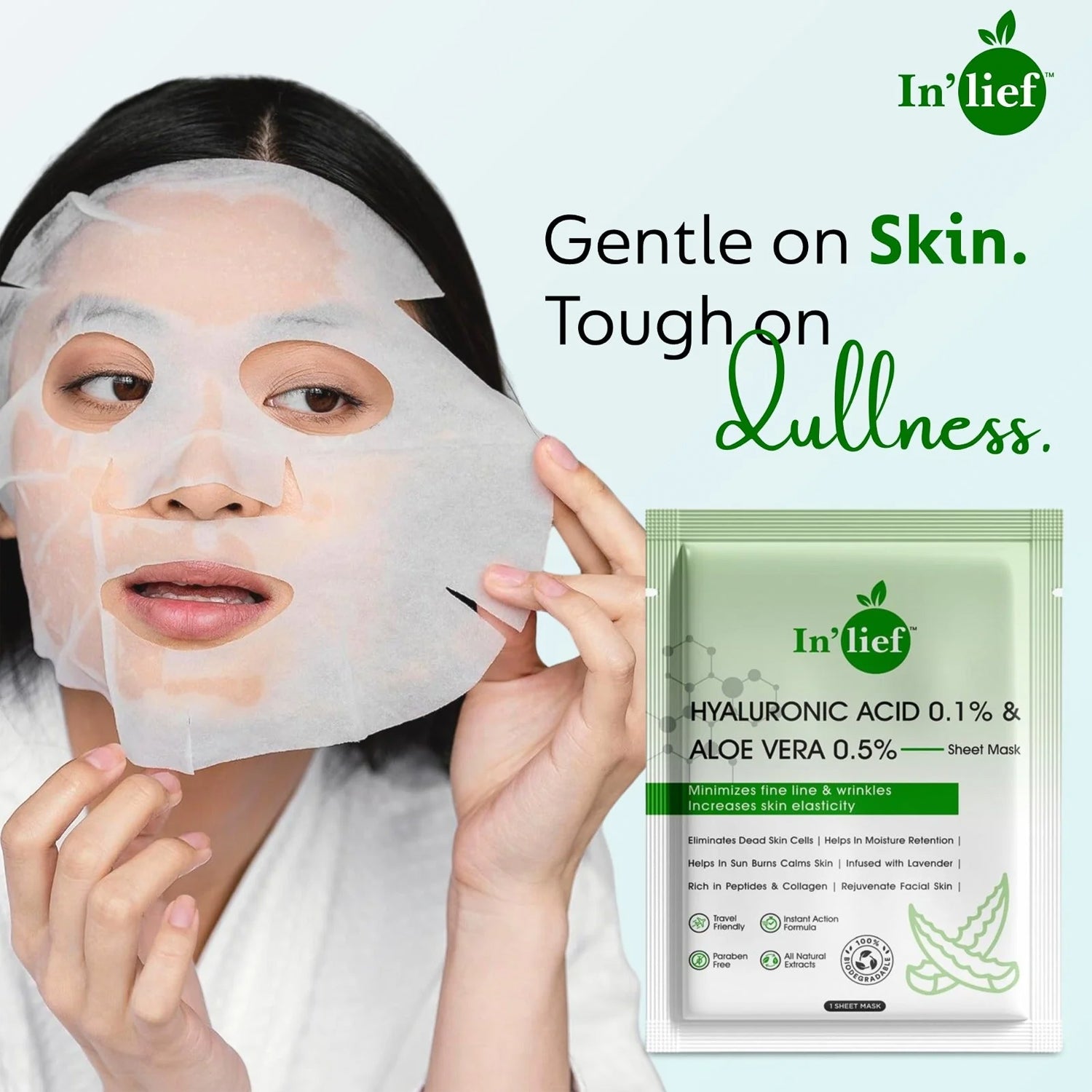 In’lief Hyaluronic Acid 0.1% & Aloe Vera 0.5% Hydrating Facial mask (1 Pc)