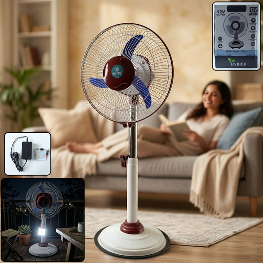 OMEGA 12V Rechargeable Pedestal Fan with LED Light (1 Pc)
