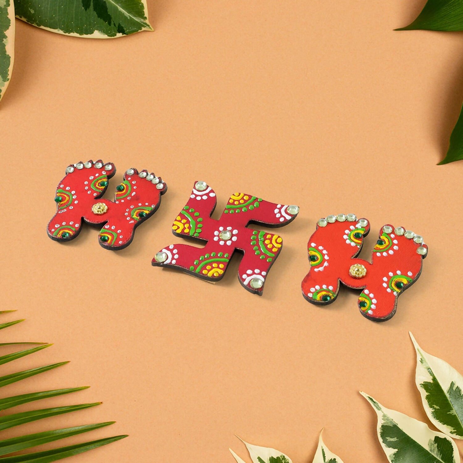 Hand Crafted Laxmi Charan & Swastik Set of 3