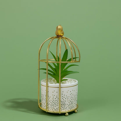 Golden Birdcage Artificial Plant Decor for Home, Office & Tabletop Decoration