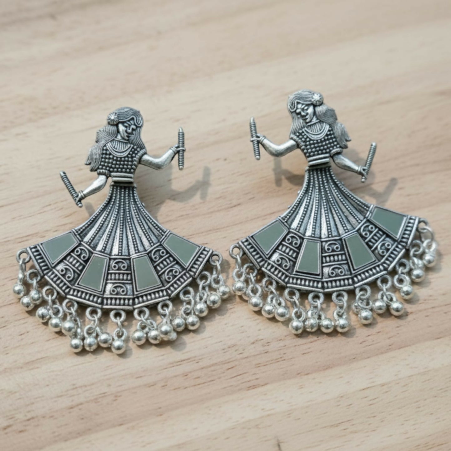 Oxidized Silver Tribal Dancer Earrings with Ghungroo Detailing