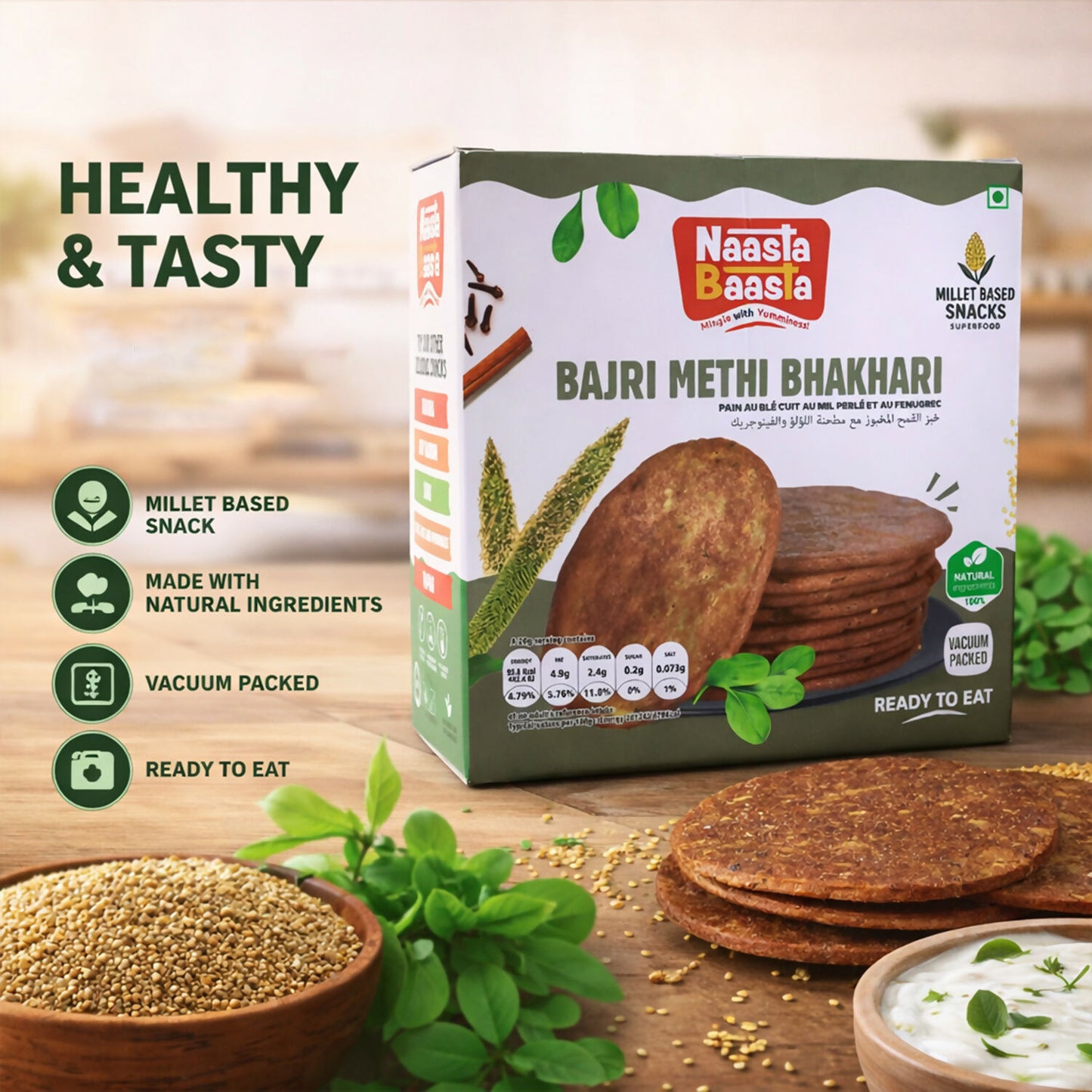Naasta Baasta Bajri Methi Bhakhari millet snack pack