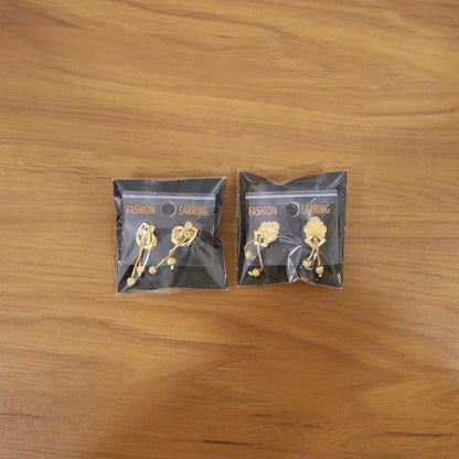 Premium Gold Earrings Combo Set with Floral Tops and Chain Tassel Drops (2 Pair)