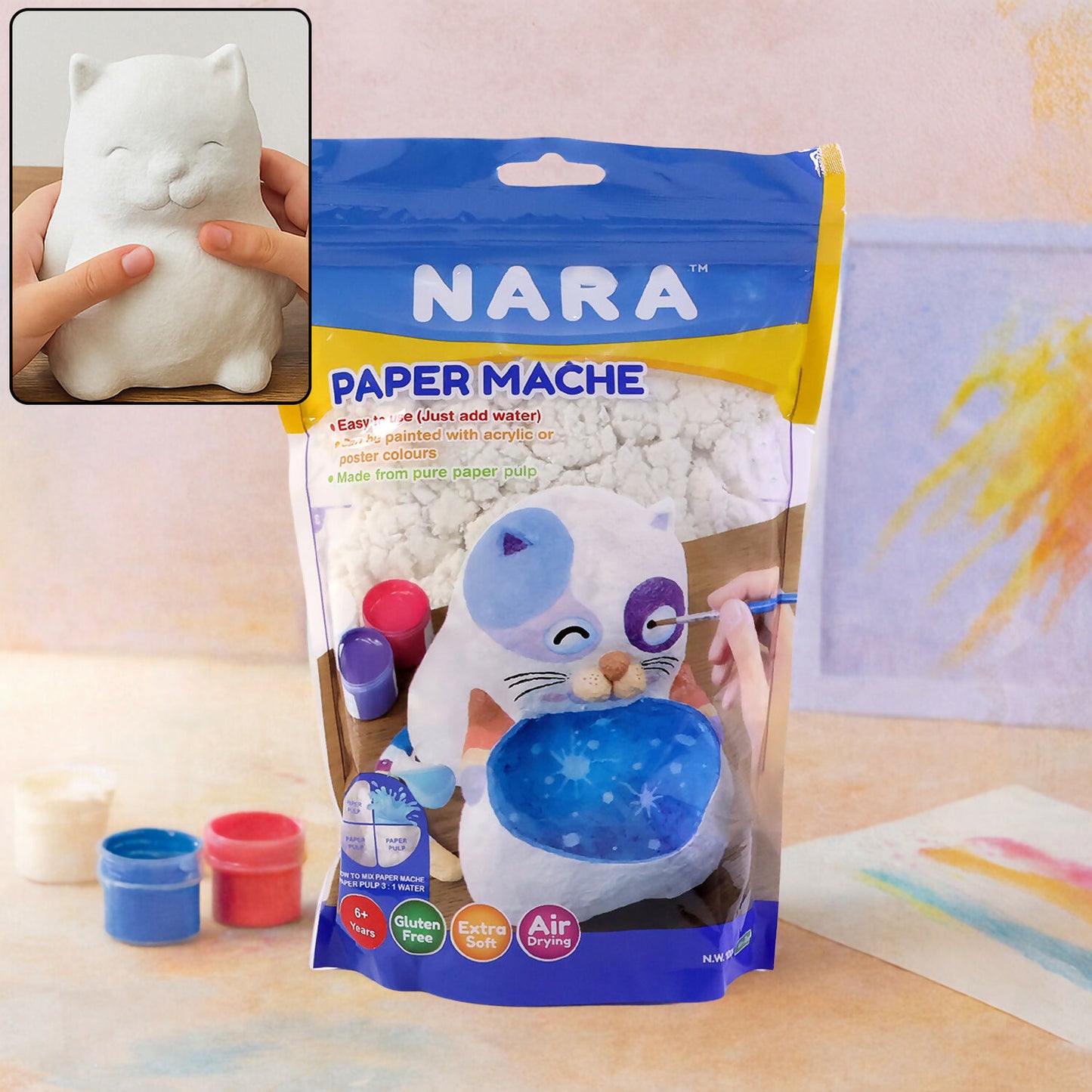 NARA Paper Mache Craft Dough Kit – DIY Sculpting, Painting & Air Dry Art Set for Kids