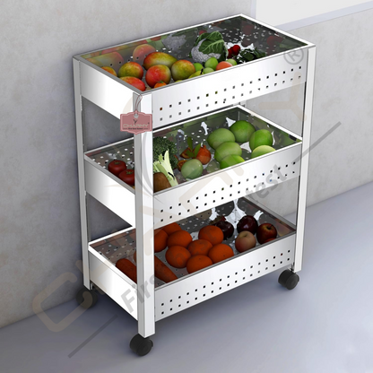 Stainless Steel 3-Tier Vegetable Storage Trolley Silver