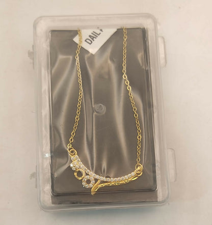 Gold Plated Pink Stone Curved Pendant Necklace Chain For women and girls