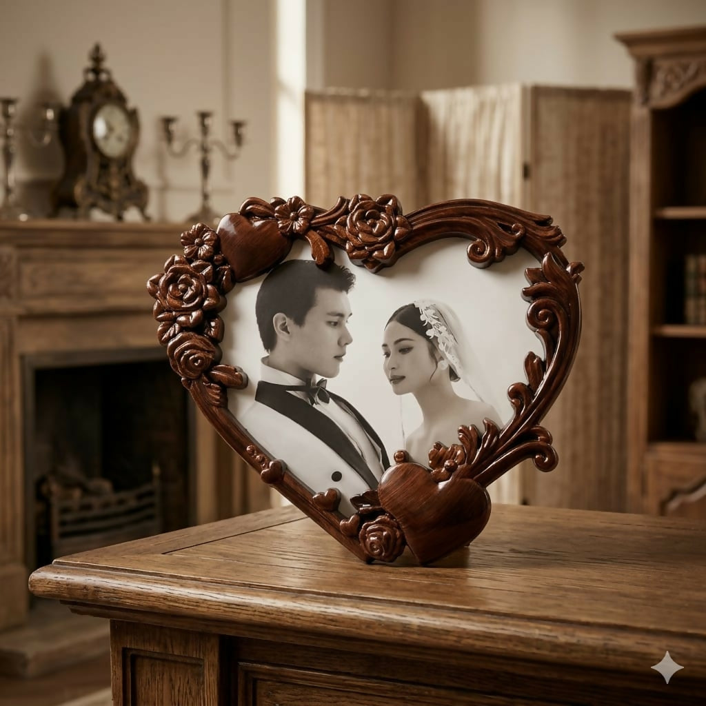 フォトフレーム Vintage heart photo flame Vintage Heart-Shaped Photo Frame – Elegant Antique Finish for