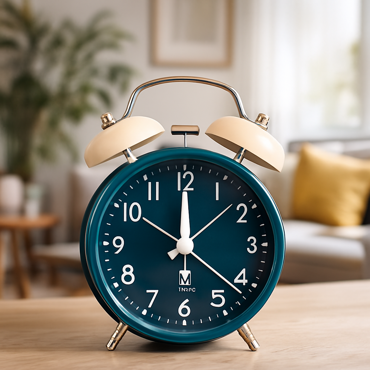 Retro Twin Bell Alarm Clock with Silent Sweep & Night Light – Teal