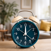 Retro Twin Bell Alarm Clock with Silent Sweep & Night Light – Teal