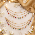 Gold Tone Layered Ear Chain Drape With Multicolor Bead Charm Design