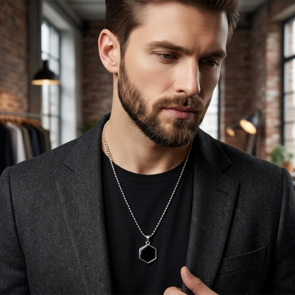 Elegant Black Onyx Hexagon Pendant Necklace Minimalist Chain Jewelry