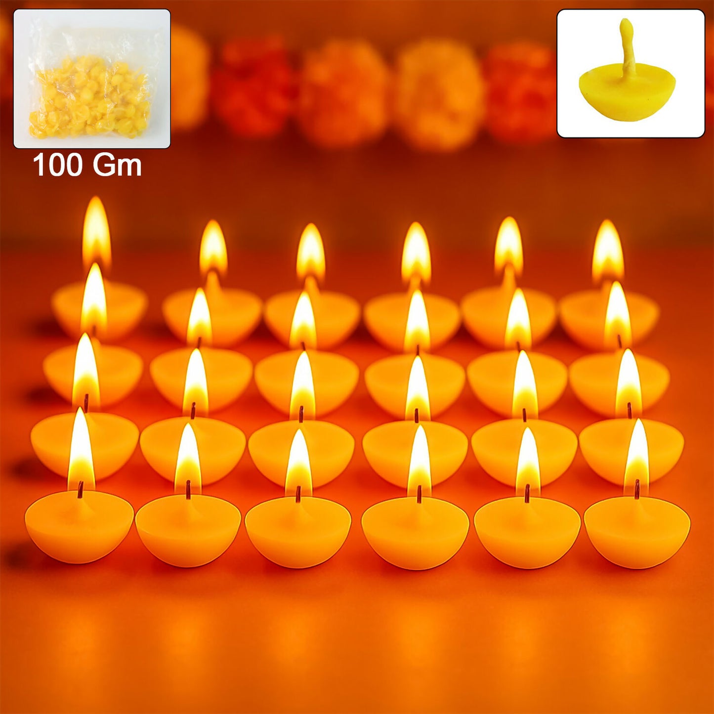 Yellow Wax Diyas for Puja and Decoration (100 gm Pack)