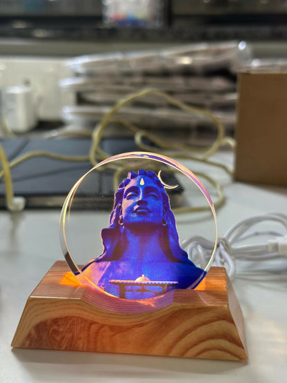 Lord Shiva Acrylic LED Lamp with Wooden Base | Adi Yogi Decorative Night Light