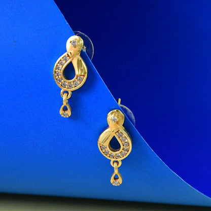 Teardrop Shaped Stud Earrings with Crystal Inlay and Hanging Charm