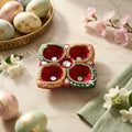 Four Cup Decorative Diya Stand with Mirror Accents and Stone Detailing for Diwali Pooja Décor