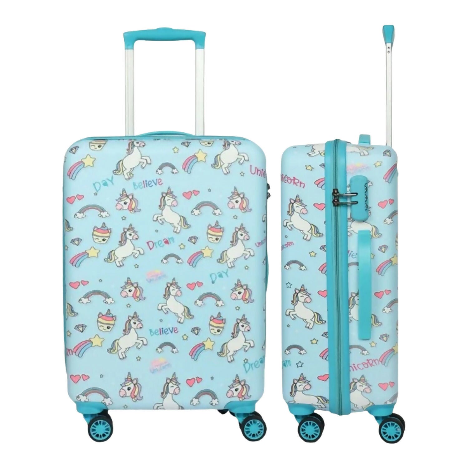 Back view of Novex unicorn kids trolley bag with ergonomic handle