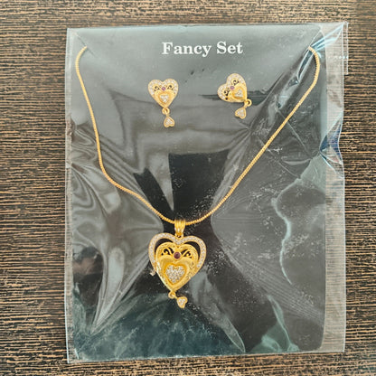 Gold-plated Heart Pendant and Earrings Set with Ruby and Cubic Zirconia