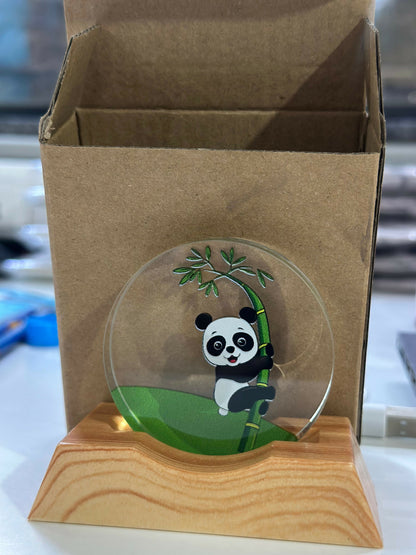 Panda Acrylic LED Night Lamp with Wooden Base USB Decorative Table Light