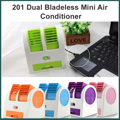 Dual Bladeless Mini Air Conditioner with USB Cooling & Fragrance Fan