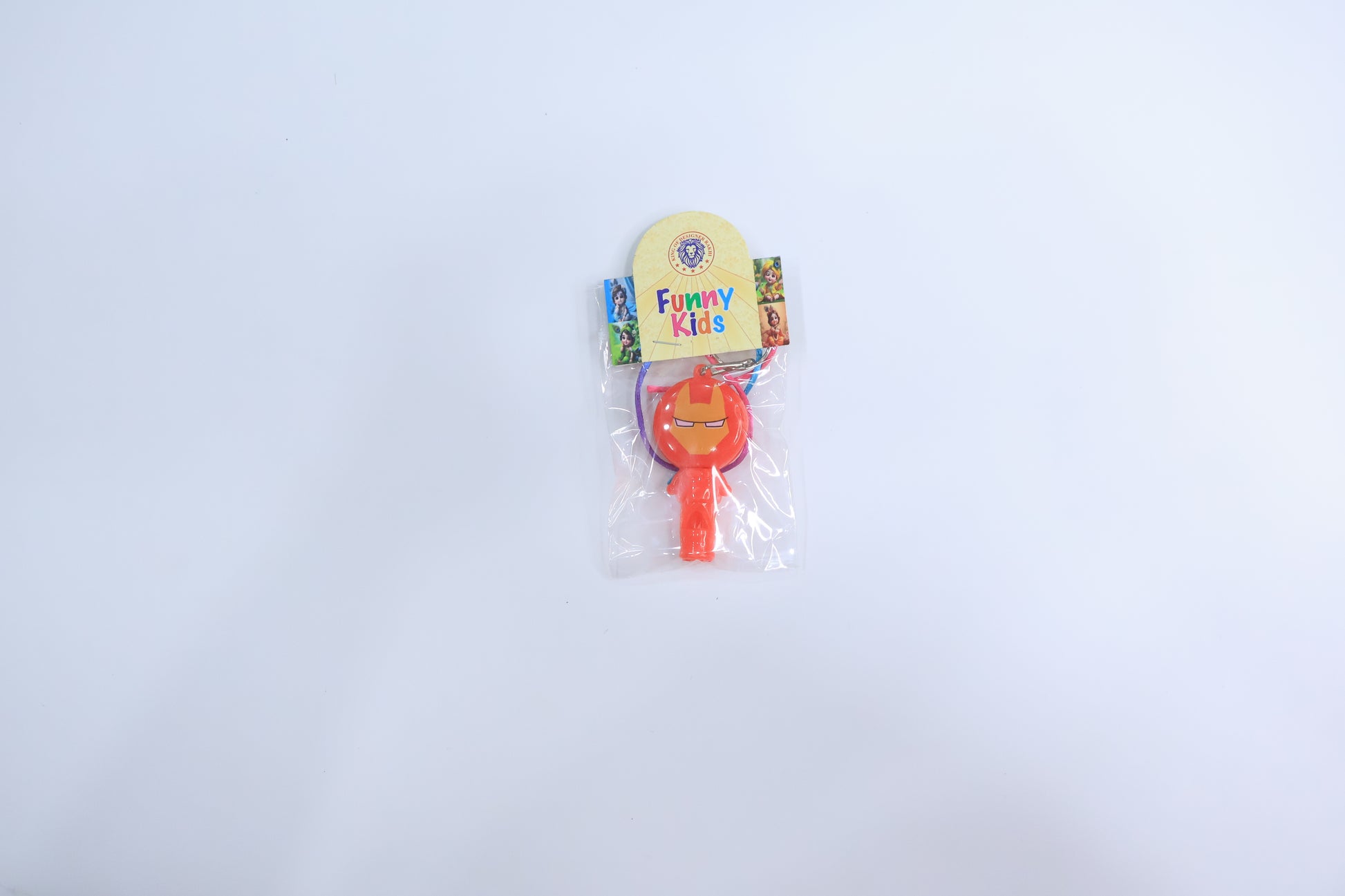 Superhero-Themed Ironman Whistle Rakhi with Keychain Design for Kids – Fun and Playful Raksha Bandhan Gift