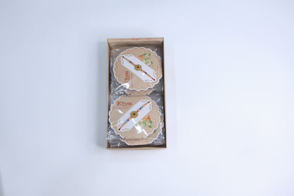 12 Pc Stone Rakhi Set with Red Center Dial, Pearl Beads & Multicolor Accents – Elegant Raksha Bandhan Gift Box for Brothers
