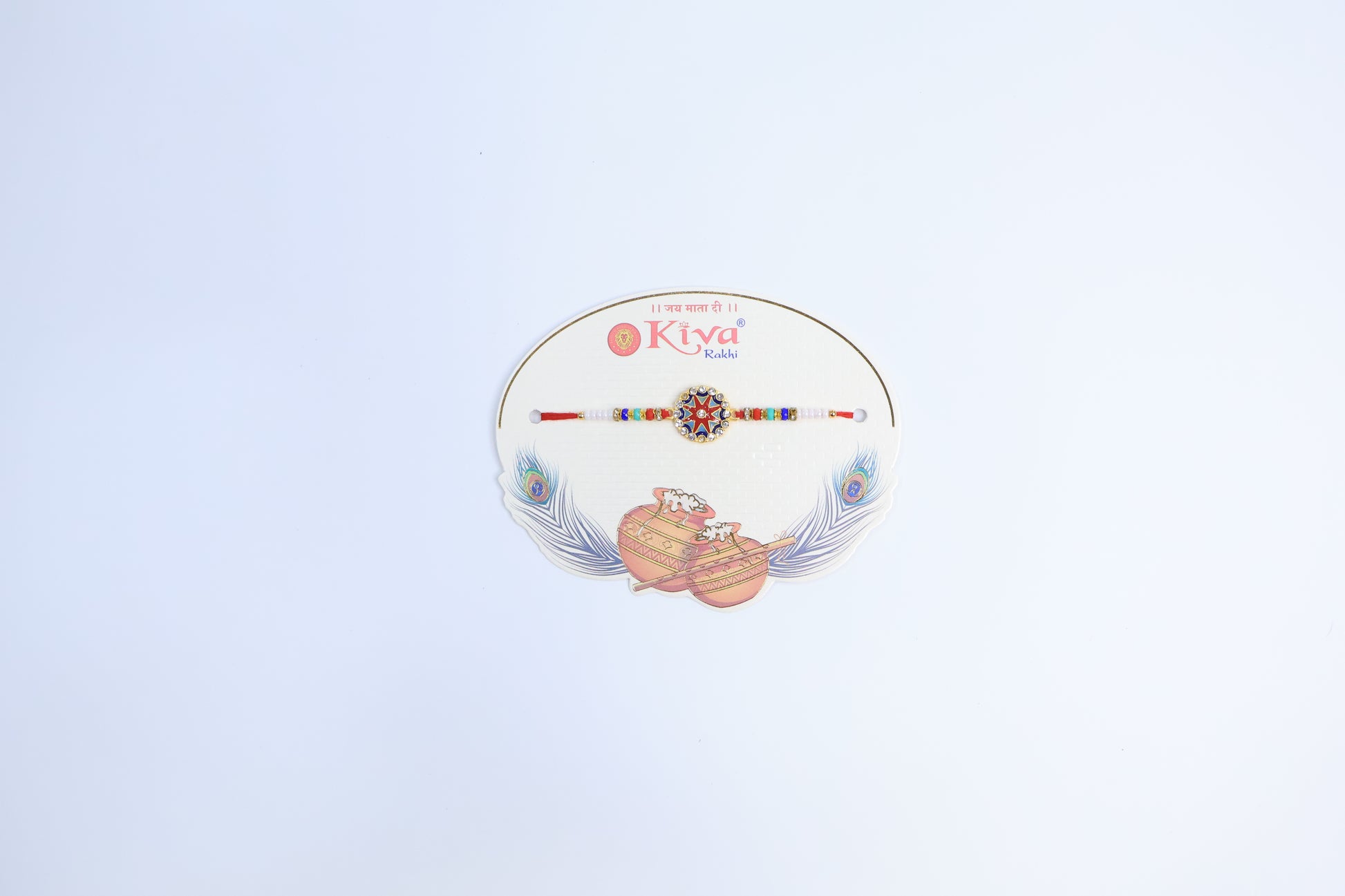 Stylish Star Design Rakhi with Multicolor Beads and Crystal Embellished Round Center