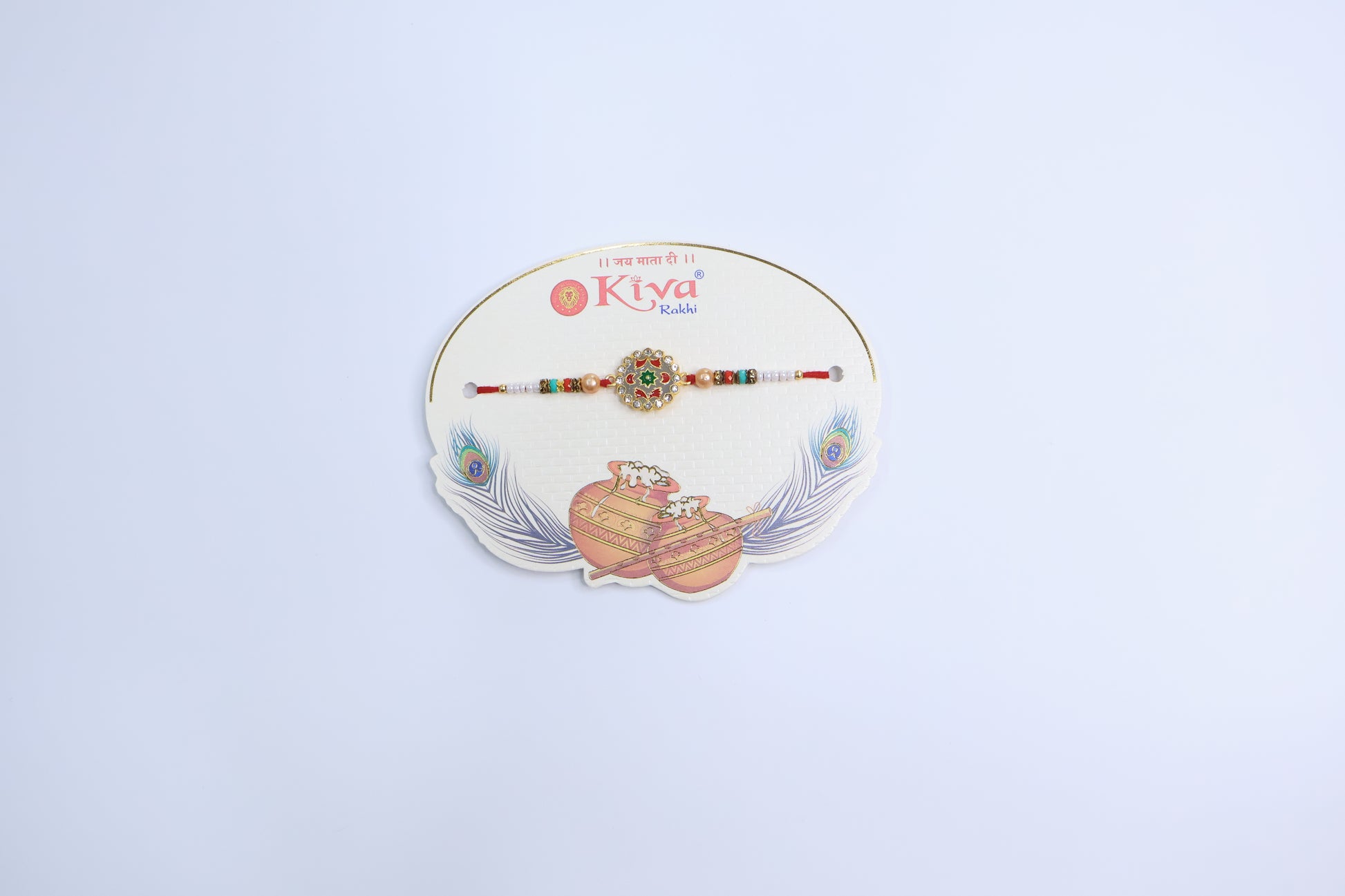 Traditional Designer Rakhi with Pearl Beads & Meenakari Centerpiece (1 Pc)