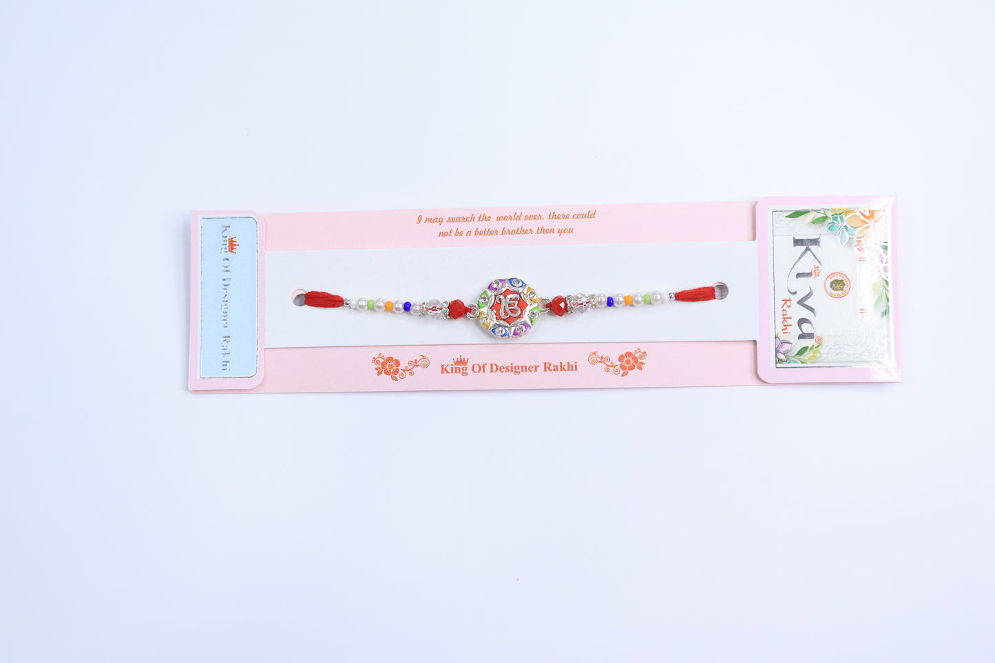 Colorful Stone-Studded Rakhi with Om Symbol Centerpiece and Multicolor Bead Thread Design