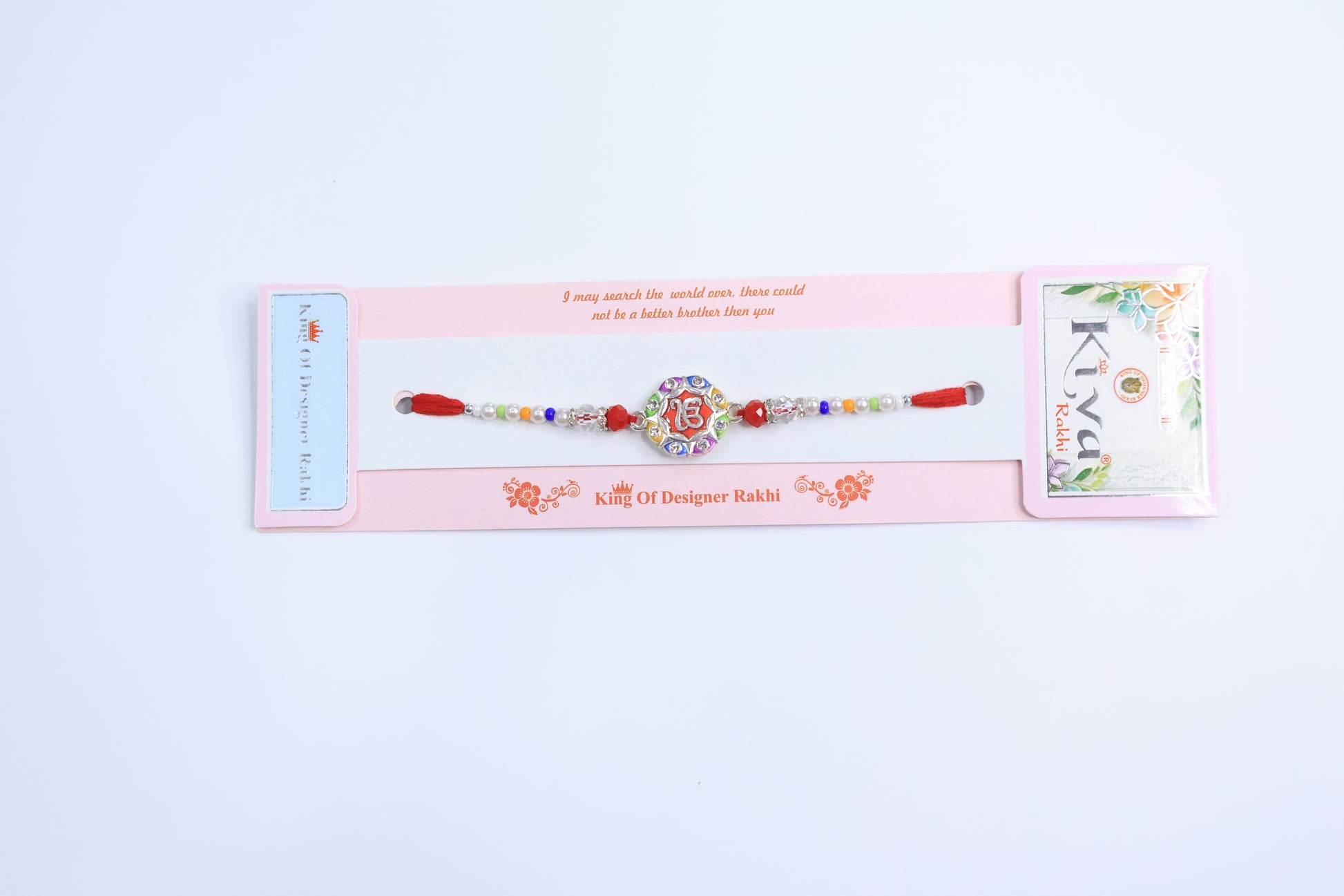 Colorful Stone-Studded Rakhi with Om Symbol Centerpiece and Multicolor Bead Thread Design