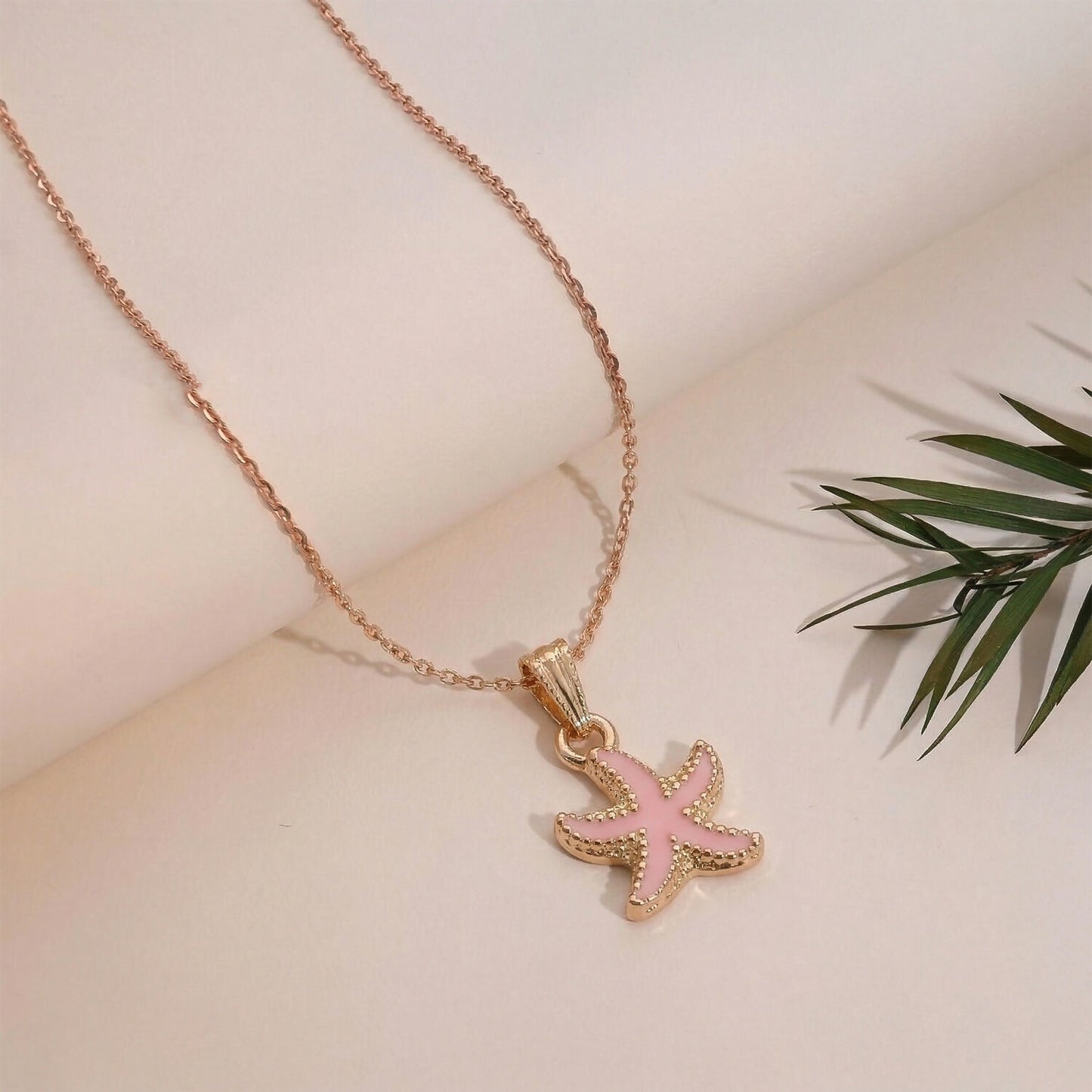 Cute Starfish Gold Pendant Necklace with Color Enamel