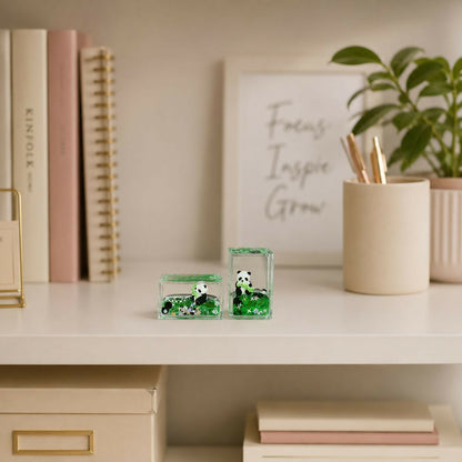 Cute panda liquid glitter paper weight on study table