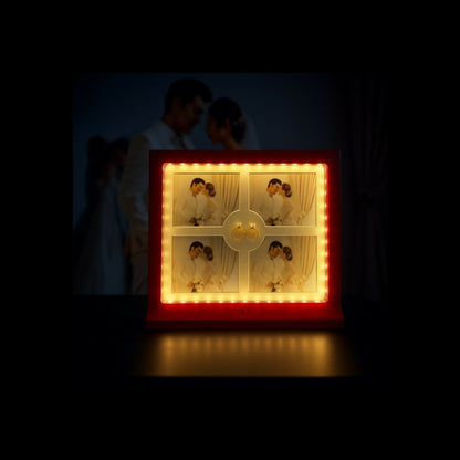 LED Wedding Photo Frame with Ring Holder | Romantic Couple Picture Frame with LED Lights | Decorative Anniversary, Engagement & Wedding Gift for Home Décor – Red & White Variants (Holds 4 Photos, 6x4 inch)