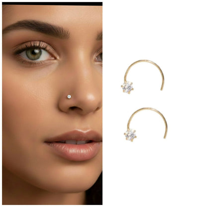 Gold Diamond Nose Screw Pin Sparkling AD Nosering Laung Koka Nathni combo pack of 2