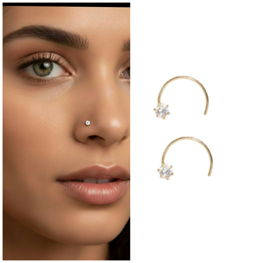 Gold Diamond Nose Screw Pin Sparkling AD Nosering Laung Koka Nathni combo pack of 2